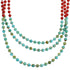 Turquoise Coral 3-Strand Sterling Silver Bead Necklace RX115206